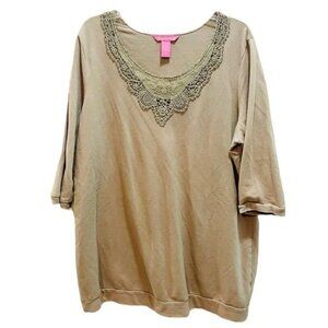 Woman Within Olive Green Lace Trim Tunic T-shirt 1X
